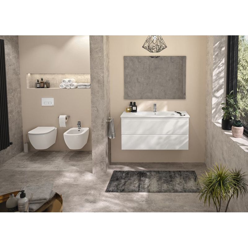 Унитаз подвесной с инсталляцией Ideal Standard Tesi Aquablade с кнопкой Oleas M3 S0079R0123AC белая