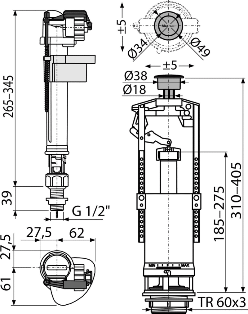 Выпускной комплект со стоп кнопкой,впускной механизм SA2000SK 1/2" CHROM SA2000SK 1/2" CHROM