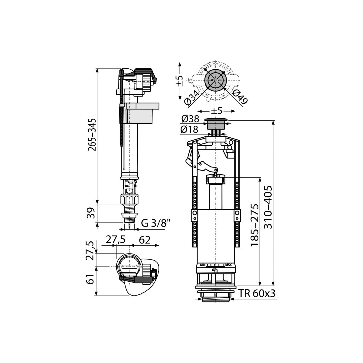 Выпускной комплект со стоп кнопкой,впускной механизм SA2000SK 3/8" CHROM
