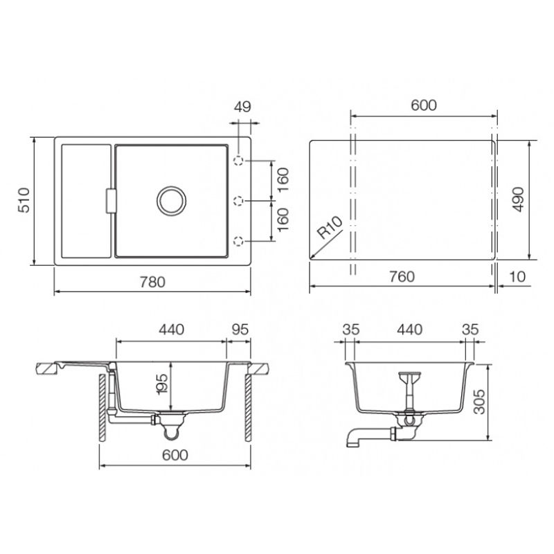 Кухонная мойка из искусственного камня Schock Eton 60 D Small Cristadur Серебристый камень