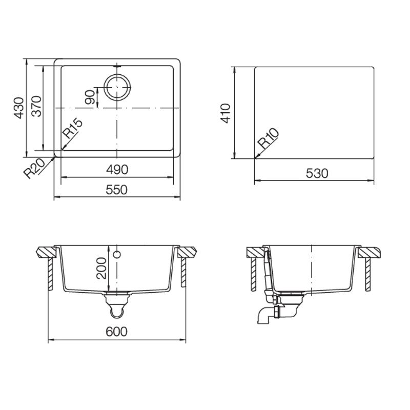 Кухонная мойка из искусственного камня Schock Quadro 60 Cristalite Неро