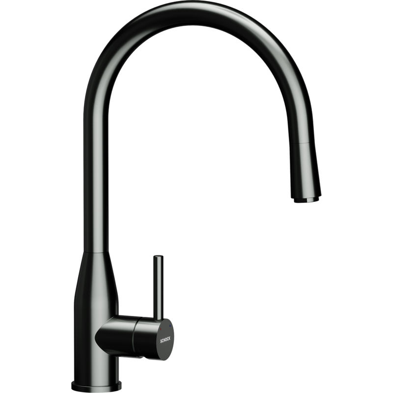 Смеситель для кухонной мойки Schock Kavus-D вороненая 710663 с поворотным и выдвижным изливом оружейная сталь