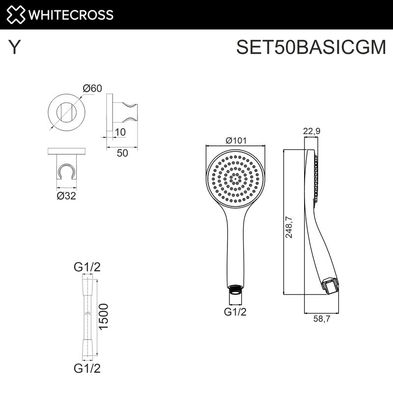Душевой гарнитур WHITECROSS SET50BASICGM (оружейная сталь)