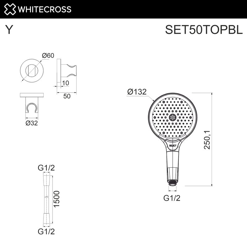 Душевой гарнитур WHITECROSS SET50TOPBL (черный матовый)