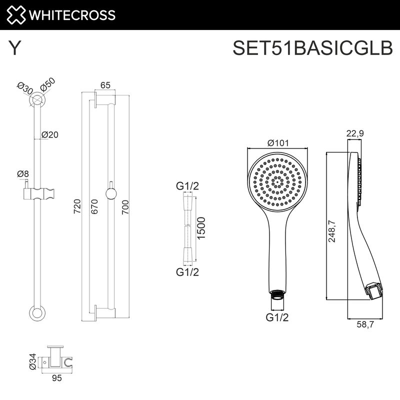 Душевой гарнитур WHITECROSS SET51BASICGLB (брашированное золото)