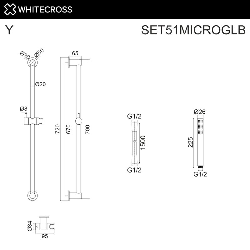 Душевой гарнитур WHITECROSS SET51MICROGLB (брашированное золото)