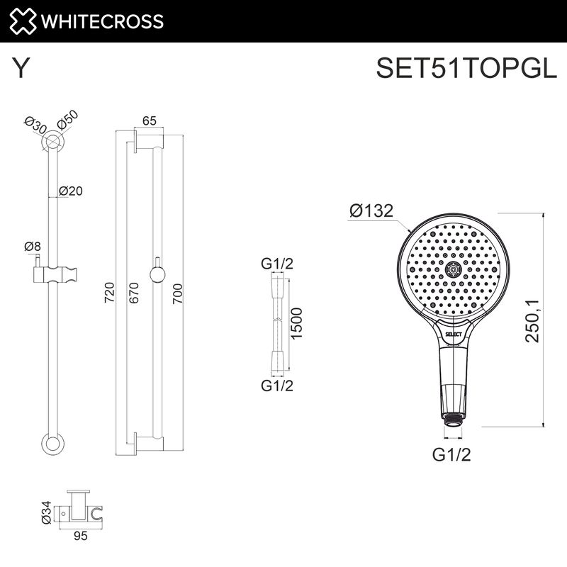 Душевой гарнитур WHITECROSS SET51TOPGL (золото)