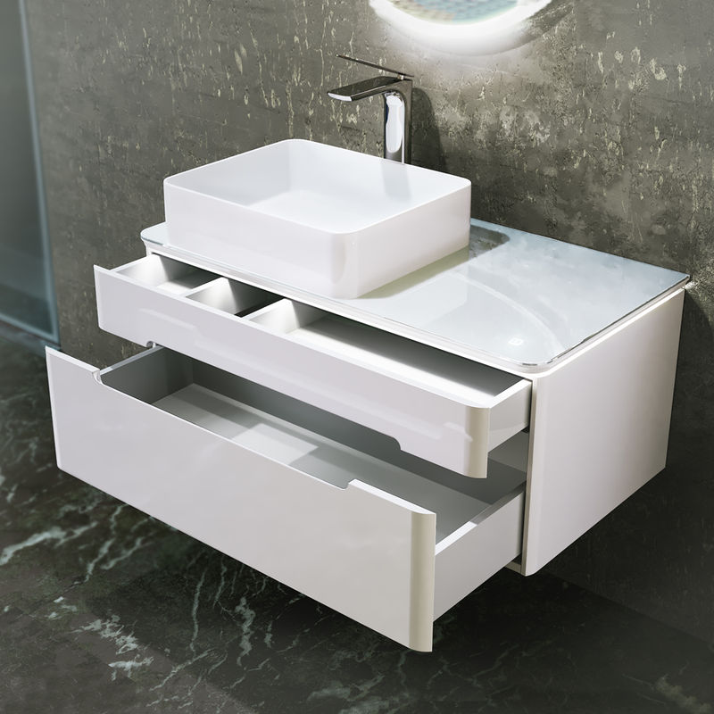 Тумба под раковину Jorno Shine 90 подвесная с подсветкой / Shi.01.90/P/W белая