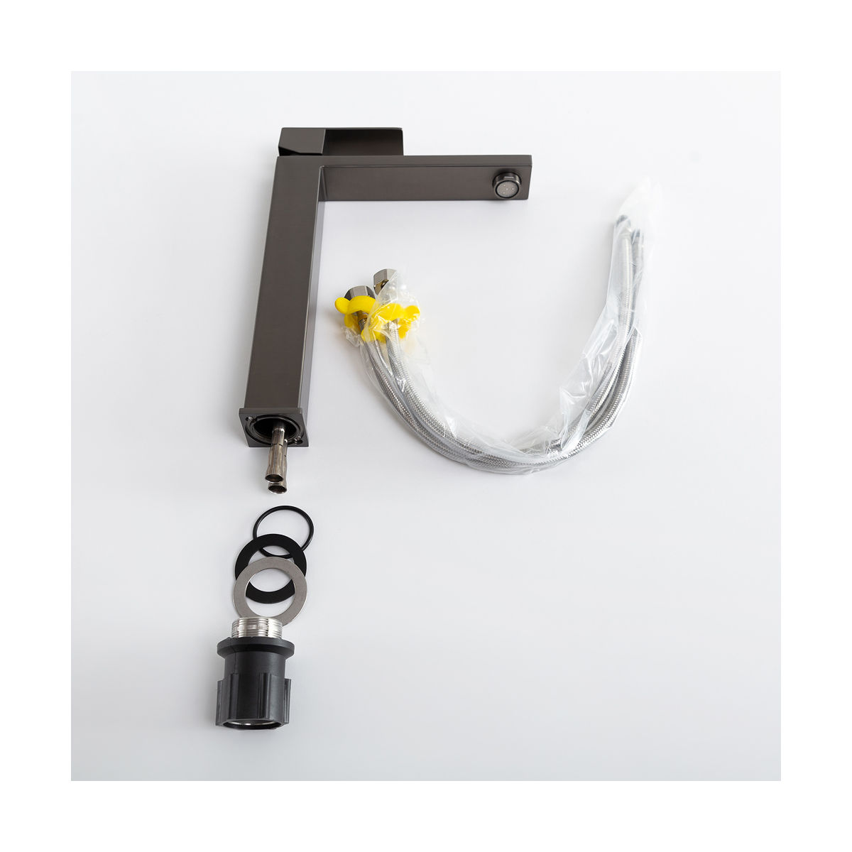 SLIDER-LC-GM-W0 Смеситель для накладной раковины однорычажный, без донного клапана, оружейная сталь