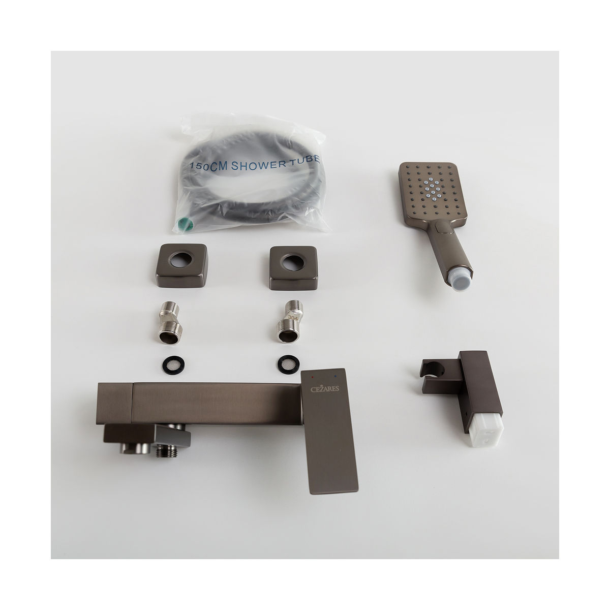 SLIDER-VD-GM Смеситель для ванны и душа однорычажный в комплекте с ручным душем, шлангом и держателем, оружейная сталь