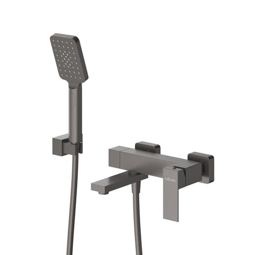 Смеситель для ванны Cezares SLIDER-VD-GM однорычажный в комплекте с ручным душем, шлангом и держателем (оружейная сталь)
