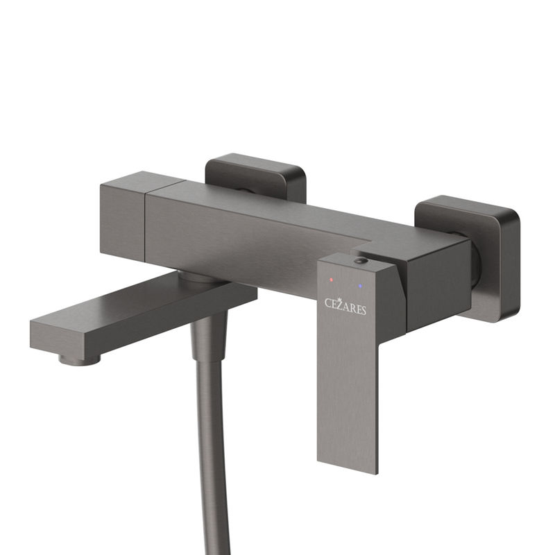 Смеситель для ванны Cezares SLIDER-VD-GM однорычажный в комплекте с ручным душем, шлангом и держателем (оружейная сталь)