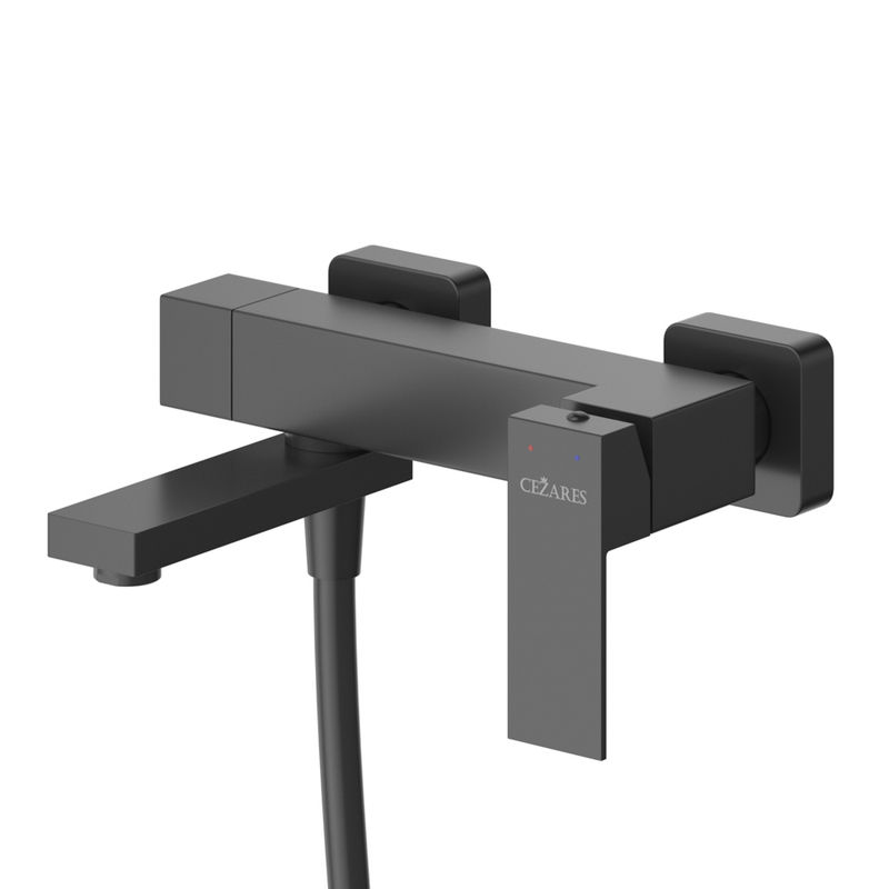 Смеситель для ванны Cezares SLIDER-VD-NOP однорычажный в комплекте с ручным душем, шлангом и держателем (черный матовый)