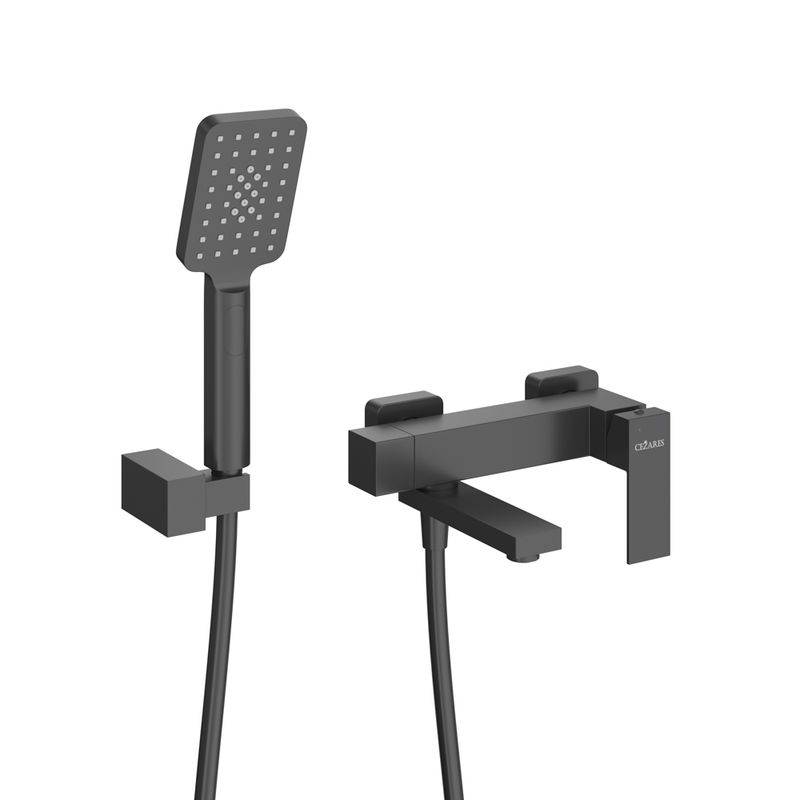 SLIDER-VD-NOP Смеситель для ванны и душа однорычажный в комплекте с ручным душем, шлангом и держателем, черный матовый
