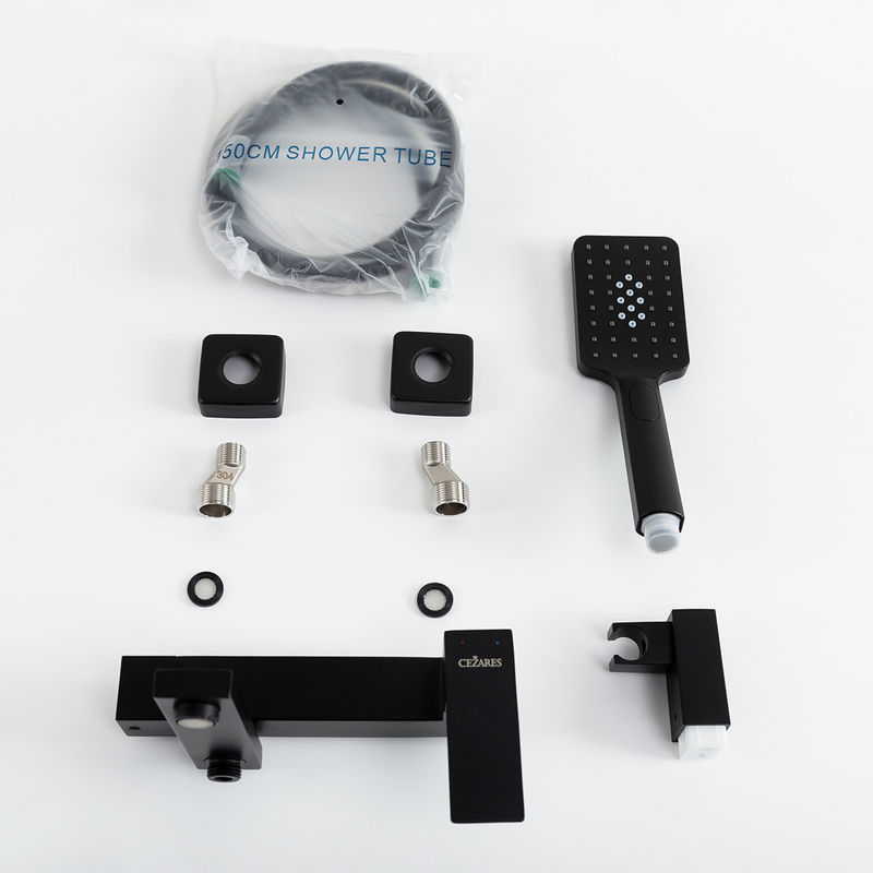 SLIDER-VD-NOP Смеситель для ванны и душа однорычажный в комплекте с ручным душем, шлангом и держателем, черный матовый