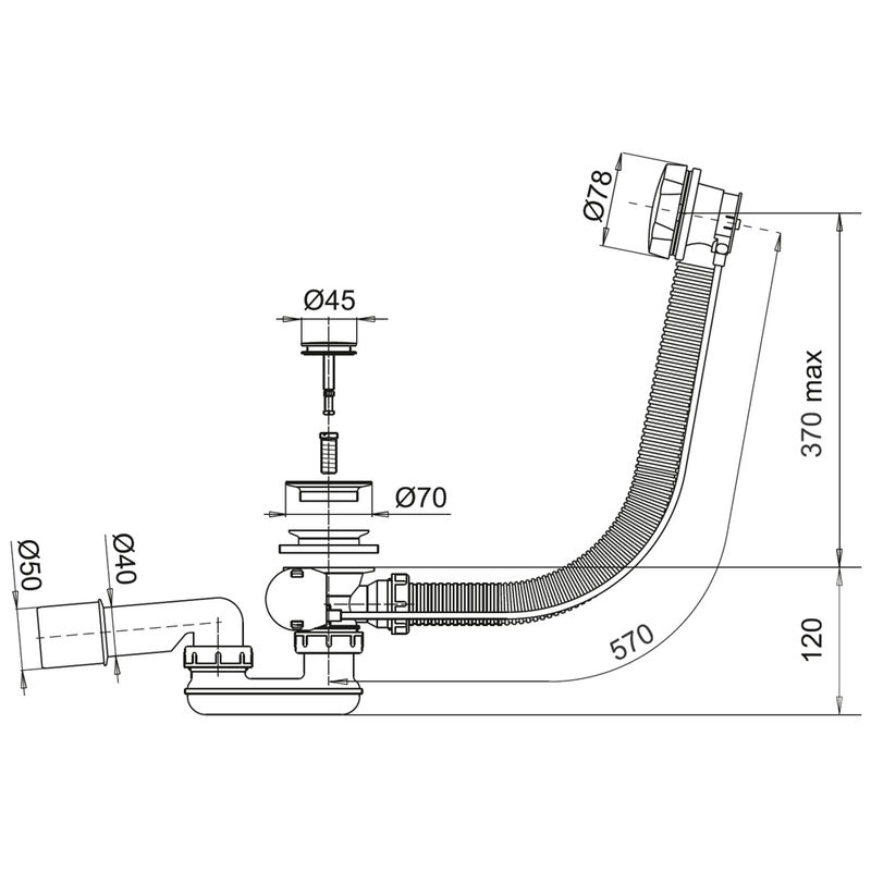 Сифон для ванны WHITECROSS 60 см SPWC60CR (хром)