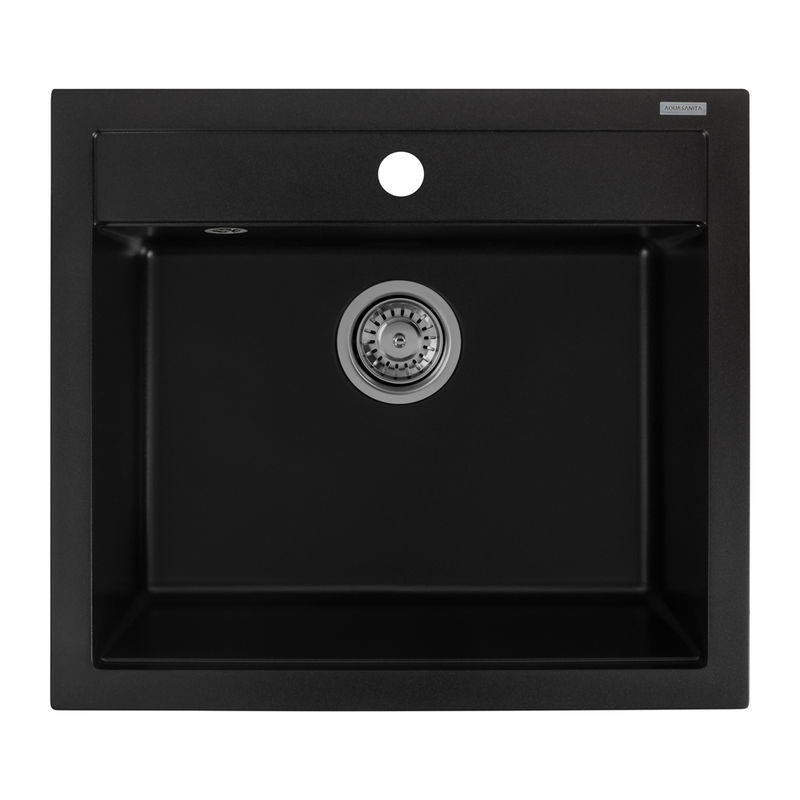 Кухонная мойка из искусственного камня AquaSanita Quadro SQQ 100 601 W black metallic