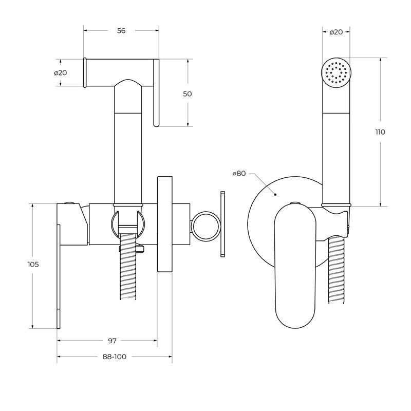 Встраиваемый гигиенический душ Cezares STYLUS-DIF-01 хром
