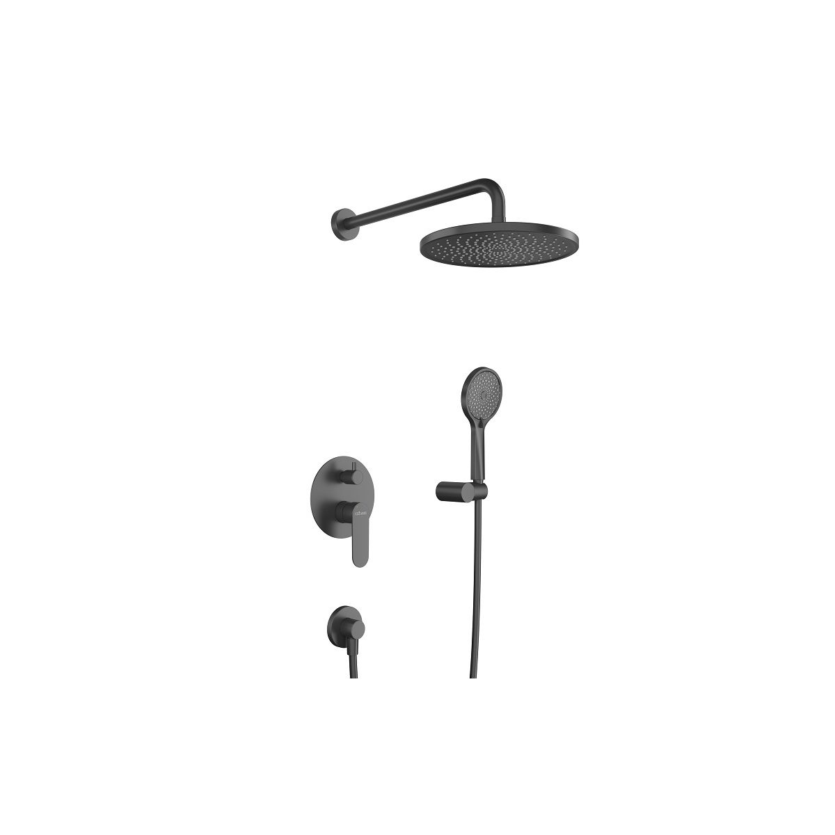 STYLUS-DSET-NOP Душевой комплект встраиваемый (смеситель встраиваемый, верхний душ, ручной душ со шлангом, штуцер с держателем), черный матовый