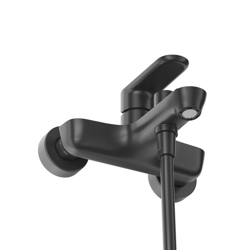 STYLUS-VD-NOP Смеситель для ванны и душа однорычажный в комплекте с ручным душем, шлангом и держателем, чёрный матовый