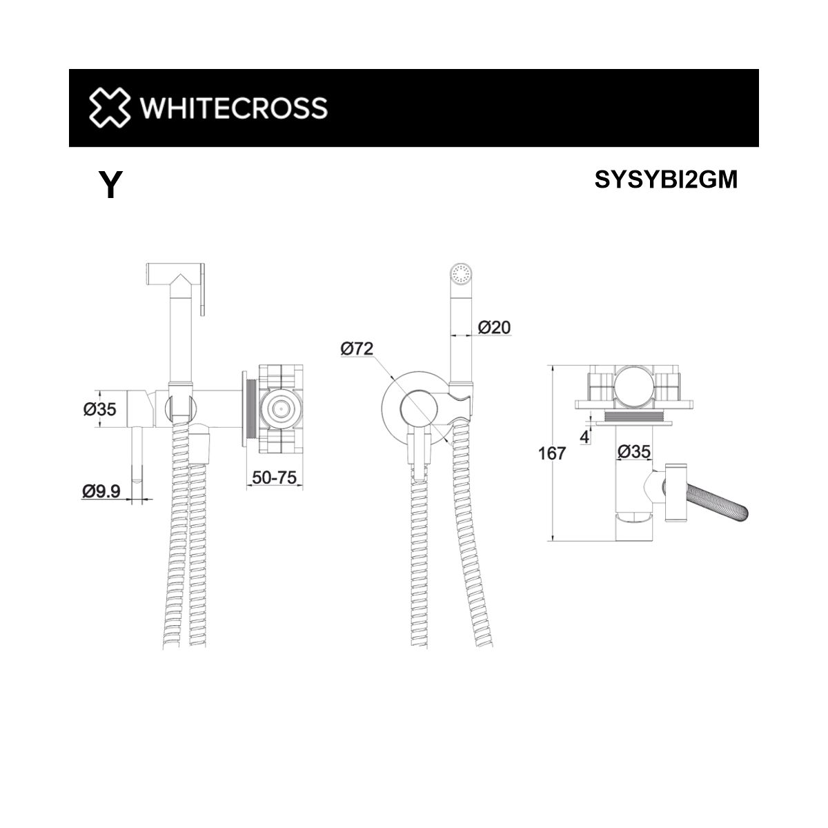 Система для биде скрытого монтажа WHITECROSS Y SYSYBI2GM (оружейная сталь)