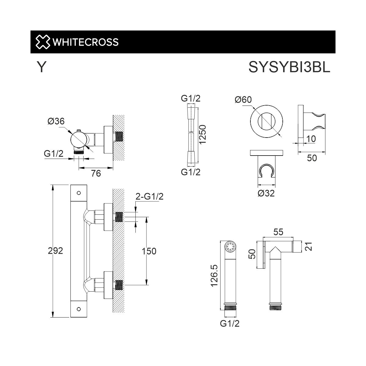 Система для биде наружного монтажа WHITECROSS Y SYSYBI3BL (черный мат)