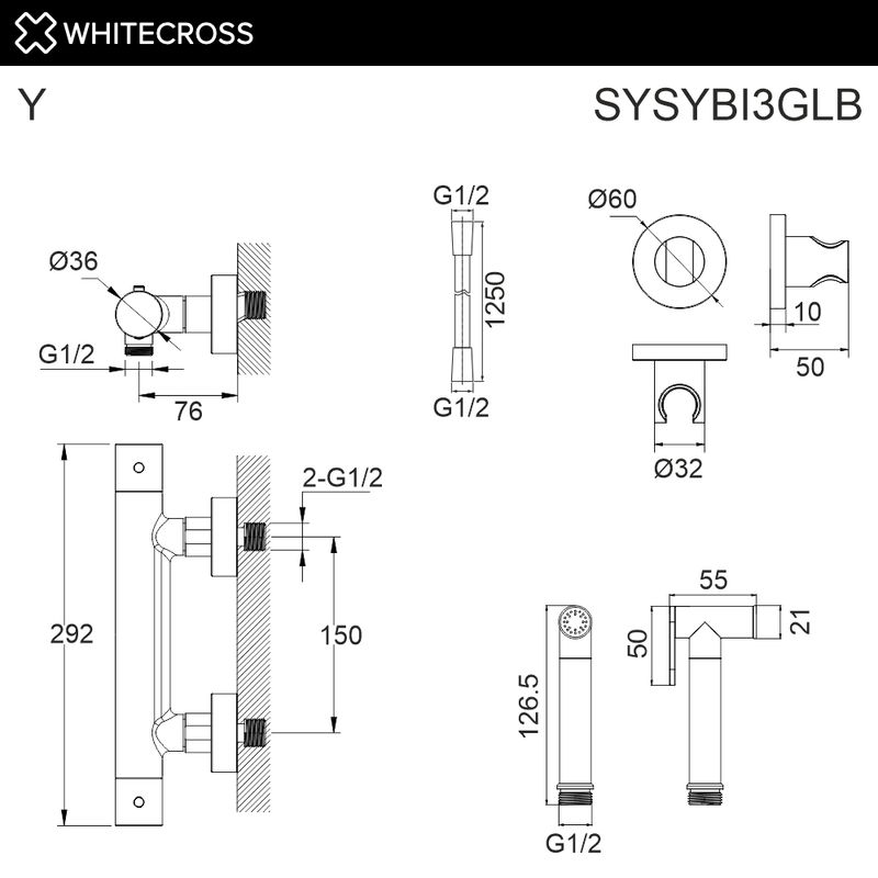 Гигиенический душ WHITECROSS Y SYSYBI3GLB термостатический (брашированное золото)