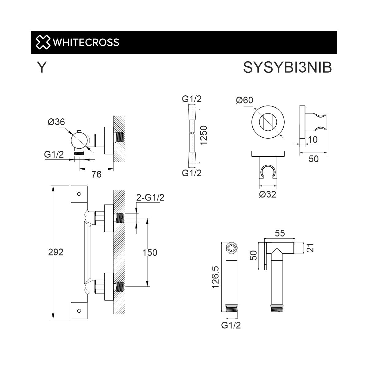 Система для биде наружного монтажа WHITECROSS Y SYSYBI3NIB (брашированный никель)