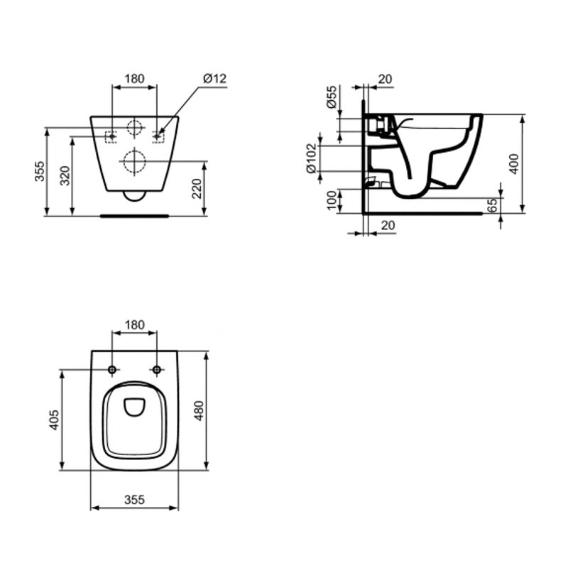 Подвесной унитаз Ideal Standard i.life S 48 см с технологией RimLS с тонким сиденьем Soft-close / T459201+T532801