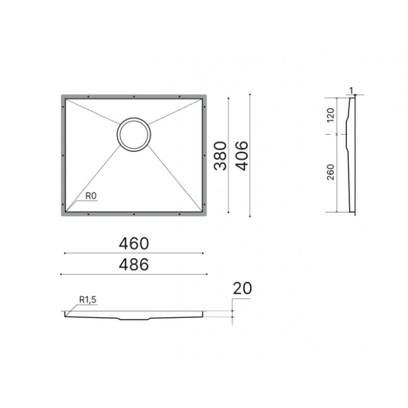 Дно для мойки из акрилового камня TASCA BASE 460