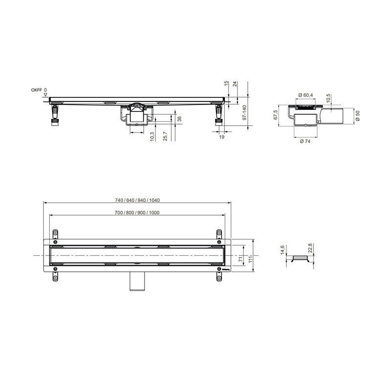 Душевой лоток TECE spring Linus 900 S600900 с основой Plate для плитки или керамогранита