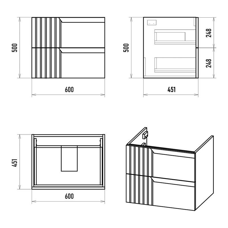 Тумба под раковину Brevita Tivolli 60 подвесная с 2 ящ. / Tiv-09060-0102Я белая матовая эмаль