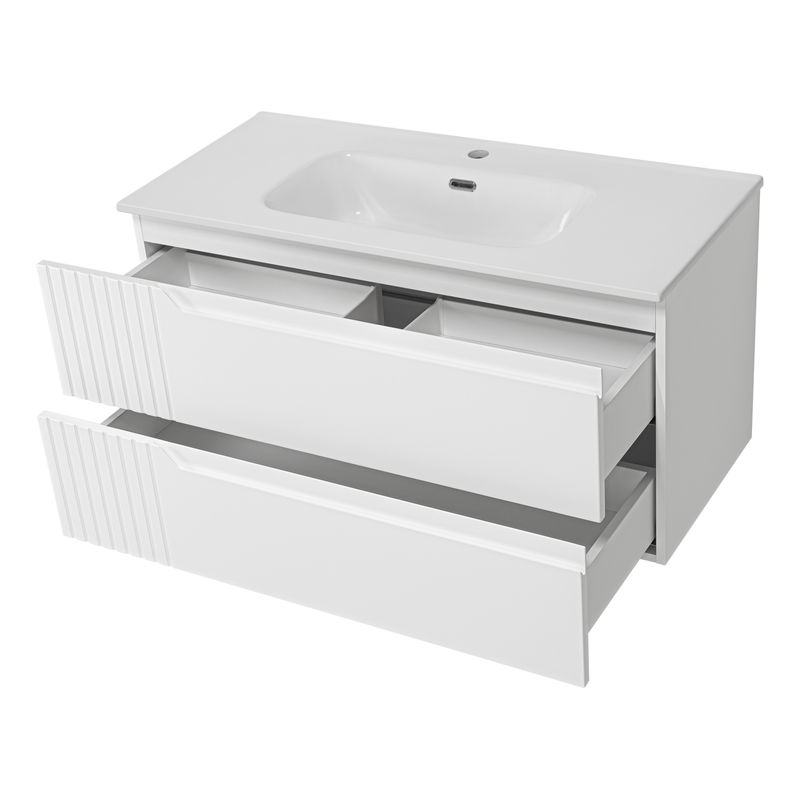 Тумба под раковину Brevita Tivolli 100 подвесная с 2 ящ. / Tiv-09100-0102Я белая матовая эмаль