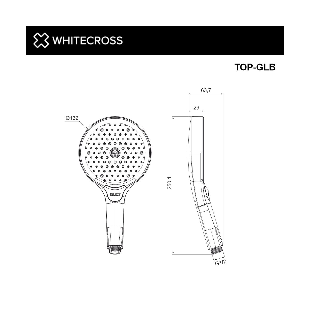Душевая лейка 3 режима WHITECROSS TOP-GLB (брашированное золото)