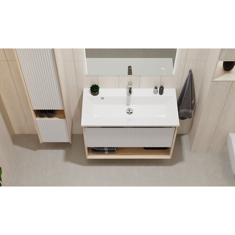 Тумба под раковину Jorno Tossony 90 подвесная / Toss.01.90/P/SS-W/JR cонома светлая/белый