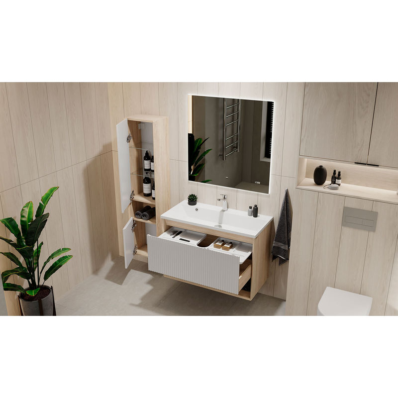 Тумба под раковину Jorno Tossony 90 подвесная / Toss.01.90/P/SS-W/JR cонома светлая/белый