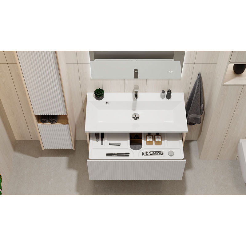 Тумба под раковину Jorno Tossony 90 подвесная / Toss.01.90/P/SS-W/JR cонома светлая/белый