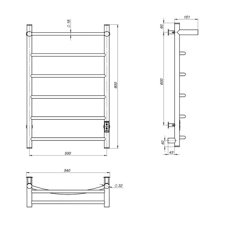 Полотенцесушитель электрический Тругор Пэк сп 5 П 80х50 с сенсорным таймером, белый