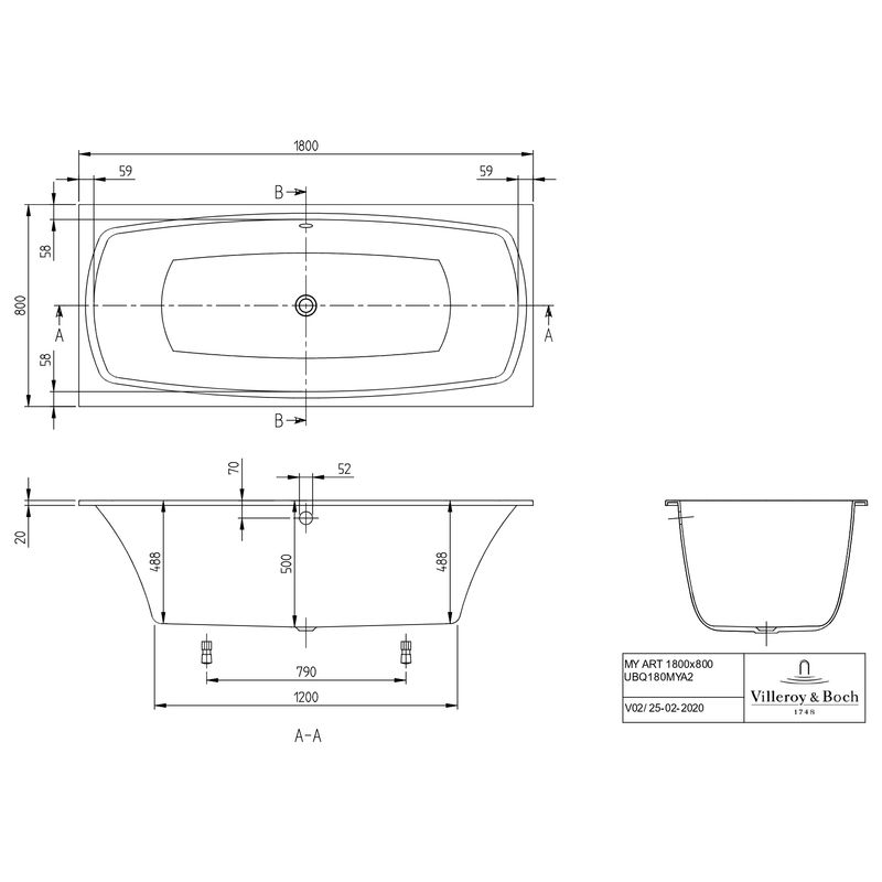 Квариловая ванна Villeroy&Boch My Art UBQ180MYA2V-01 180×80 с ножками белая