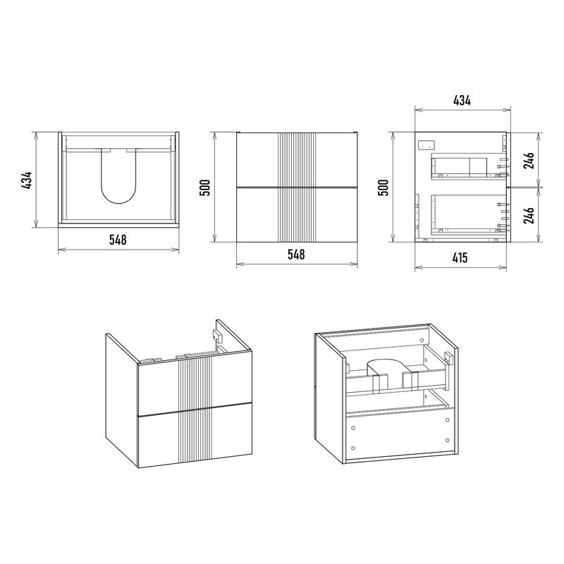 Тумба под раковину Brevita Vega 60 подвесная с 2 ящ. / VEG-09060-0102Я белая матовая эмаль