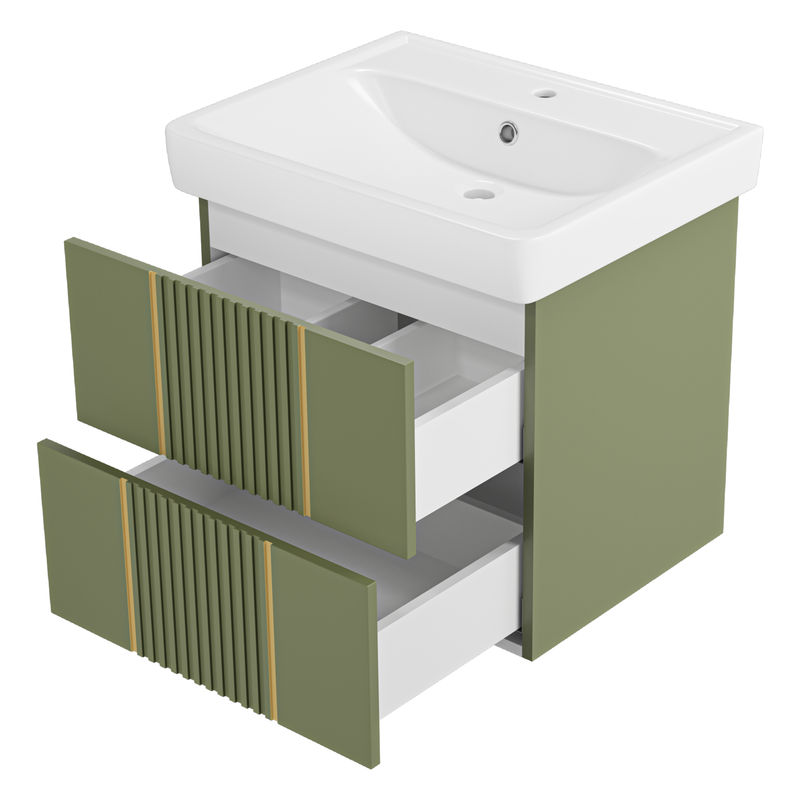 Тумба под раковину Brevita Vega 60 подвесная с 2 ящ. / VEG-09060-0802Я олива матовая эмаль