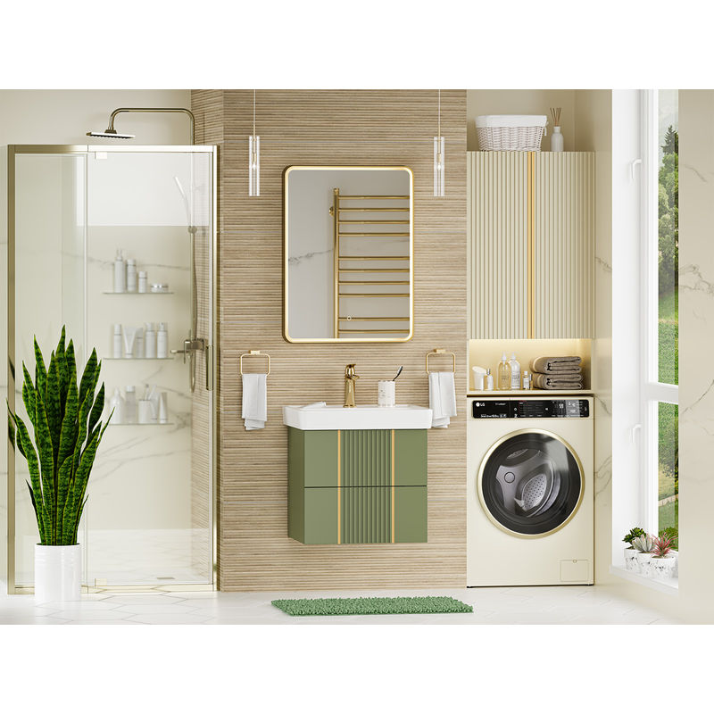 Тумба под раковину Brevita Vega 60 подвесная с 2 ящ. / VEG-09060-0802Я олива матовая эмаль