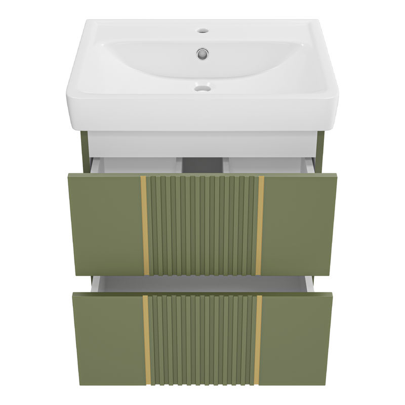 Тумба под раковину Brevita Vega 60 подвесная с 2 ящ. / VEG-09060-0802Я олива матовая эмаль