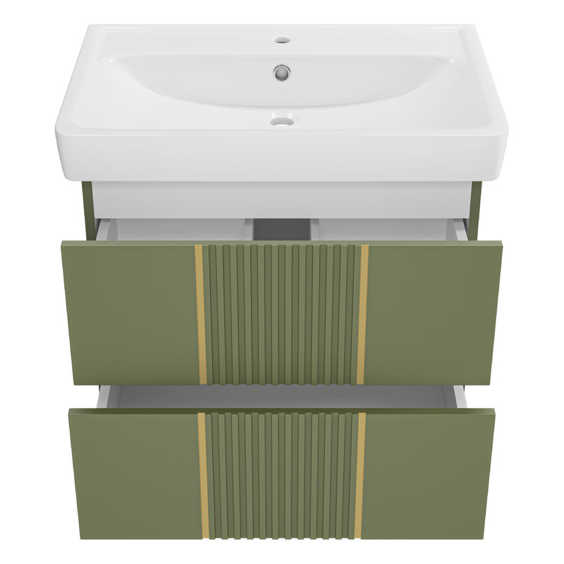 Тумба под раковину Brevita Vega 70 подвесная с 2 ящ. / VEG-09070-0802Я олива матовая эмаль