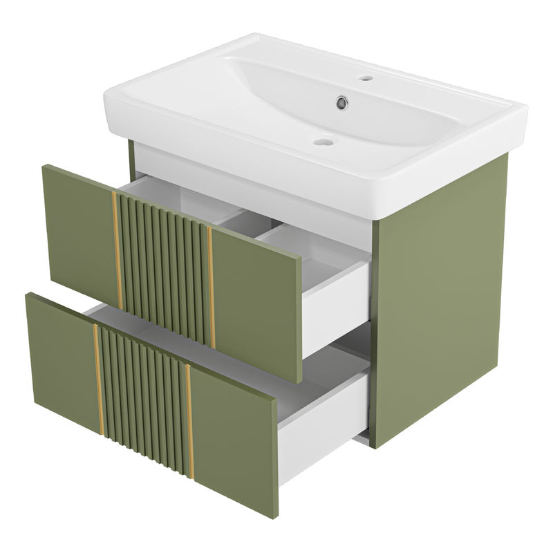 Тумба под раковину Brevita Vega 70 подвесная с 2 ящ. / VEG-09070-0802Я олива матовая эмаль