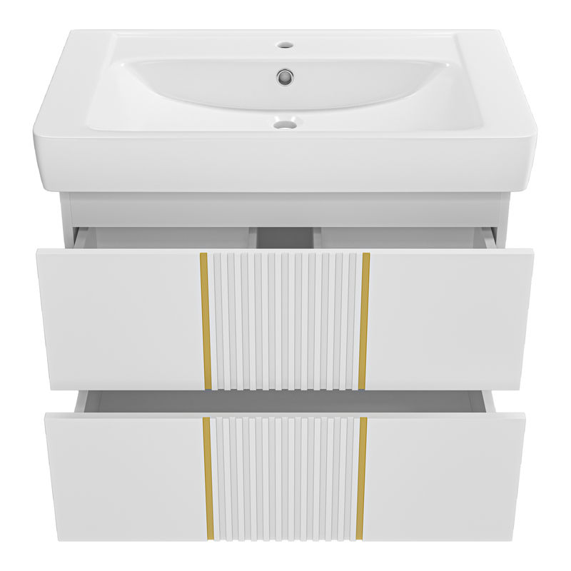 Тумба под раковину Brevita Vega 80 подвесная с 2 ящ. / VEG-09080-0102Я белая матовая эмаль