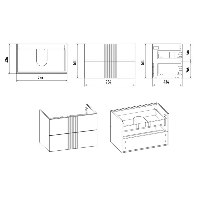 Тумба под раковину Brevita Vega 80 подвесная с 2 ящ. / VEG-09080-0102Я белая матовая эмаль