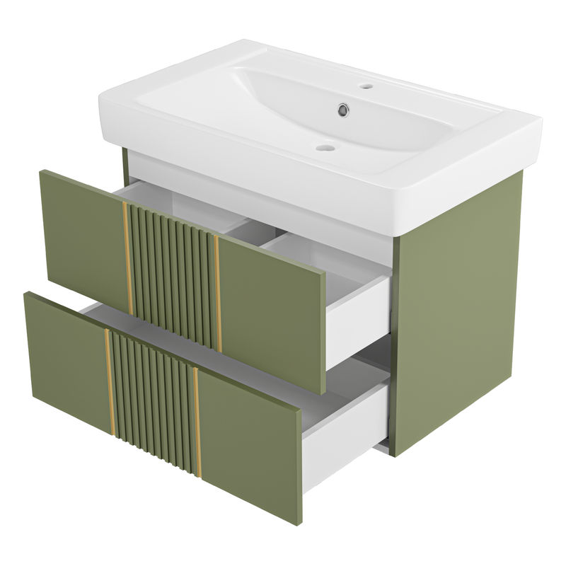 Тумба под раковину Brevita Vega 80 подвесная с 2 ящ. / VEG-09080-0802Я олива матовая эмаль