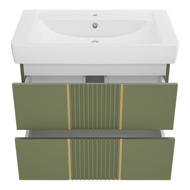 Тумба под раковину Brevita Vega 80 подвесная с 2 ящ. / VEG-09080-0802Я олива матовая эмаль