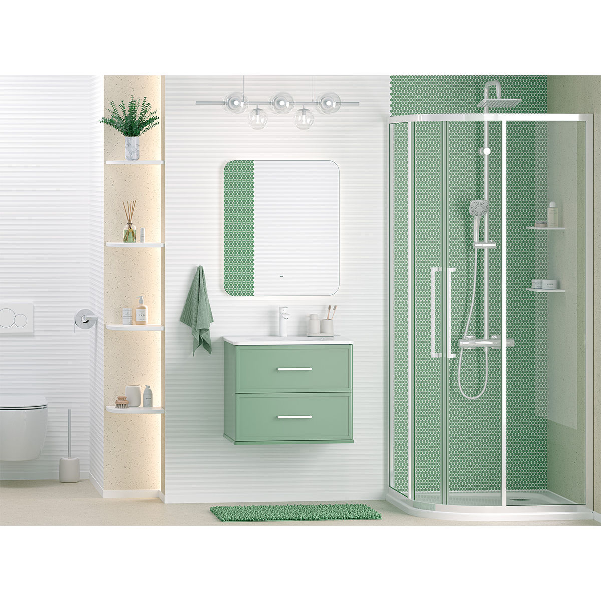 Verde - 60 Тумба подвесная, с 2 ящ., зеленая матовая эмаль
